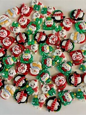 10 pcs Christmas Mixed Santa Tree Penguin Polar Bear Snowman Charms Cabochon